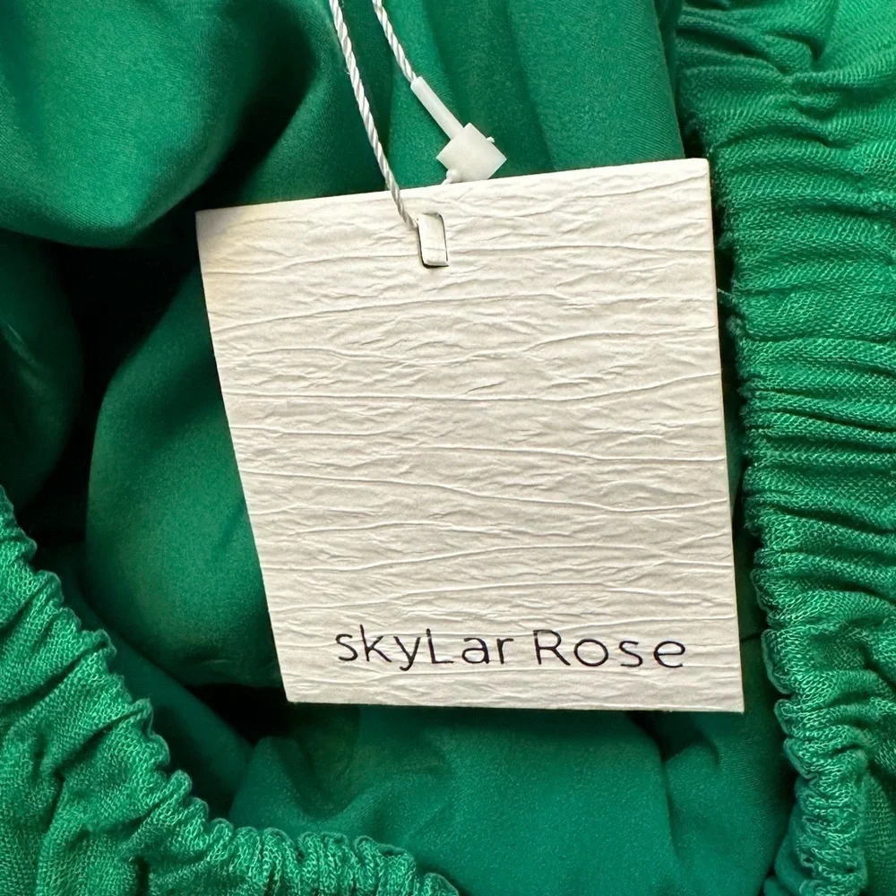 VICI SkyLar Rose Kelly Green Linen Balloon Sleeve Mini Dress size XS